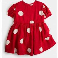 M&S Short Sleeve Spotted Round Neck Dress (2-8 Yrs) Rouge