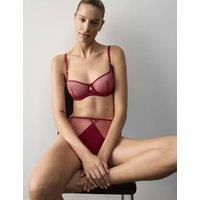 Autograph Satin & Mesh High Leg Knickers Dark Crimson