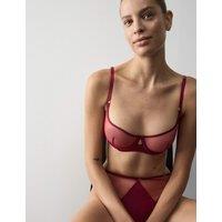 Autograph Black Label Satin & Mesh Wired Demi Cup Bra A-DD Dark Crimson