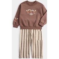 M&S 2 Piece Cotton Rich Christmas Reindeer Outfit (2-8 Yrs) Brown Mix