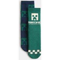 M&S 2 Pack Minecraft Cosy Socks Green Mix