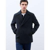 Autograph Wool Blend Melton Pea Coat Dark Navy