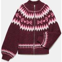 M&S Fair Isle Zip Up Bomber Cardigan (6-16 Yrs) Red Mix