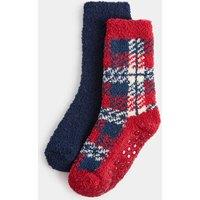M&S 2 Pack Checked Slipper Socks Red Mix