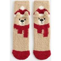 M&S Cosy Spencer Bear Slipper Socks Beige Mix