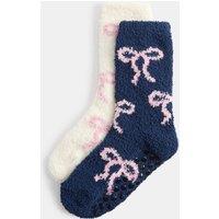 M&S 2 Pack Cosy Bow Slipper Socks (6 Small-7 Large) Pink Mix