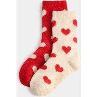 M&S 2 Pack Cosy Heart Slipper Socks Beige Mix