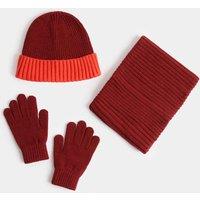 M&S 3pc Colour Block Hat Scarf Glove Set Orange Mix