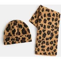 M&S 2 Pack Leopard Print Hat & Scarf Set Brown Mix