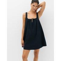 M&S Pure Cotton Tie Front Mini Swing Beach Dress Dark Ink