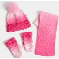 M&S 3pk Ombre Hat Scarf & Mitten Set Pink Mix