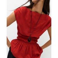 M&S Linen Rich Slash Neck Top Copper