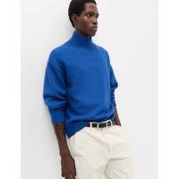 M&S Wool Blend Ribbed Funnel Neck Jumper Dark Blue