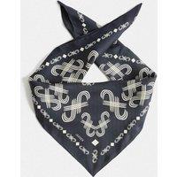 JAEGER Pure Silk Logo Square Scarf Navy