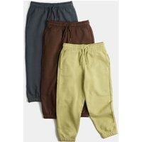 M&S 3 Pack Cotton Rich Joggers (2-8 Yrs) Brown Mix