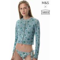 M&S x Aries Pure Silk Tie Detail Knickers Blue Mix