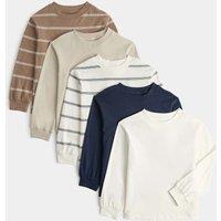 M&S 5 Pack Pure Cotton Tops (2-8 Yrs) Navy Mix
