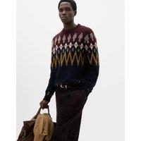 M&S Fairisle Crew Neck Jumper Navy Mix