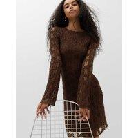 M&S Jersey Lace Mini Skater Dress Dark Chocolate