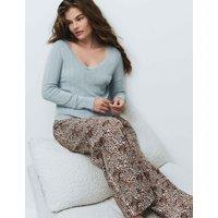 M&S Pure Cotton Pointelle Lace Trim Pyjama Top Faded Blue