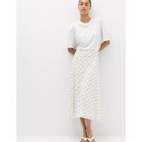 M&S Mesh Checked Midi A-Line Skirt Cream Mix