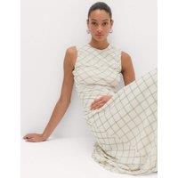 M&S Mesh Checked Midi Dropped Waist Dress Cream Mix