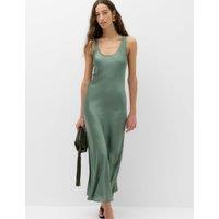 M&S Satin Scoop Neck Midaxi Slip Dress Green