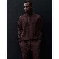 Autograph Pure Cotton Drop Needle Striped Half Zip Jacket Teak