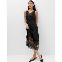 M&S Satin Lace Insert Midaxi Slip Dress Black