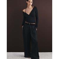 Autograph Satin Velvet Detail Pyjama Bottoms Black