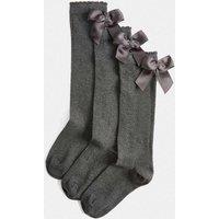 M&S 3 Pack Cotton Rich Bow Knee High Socks Grey