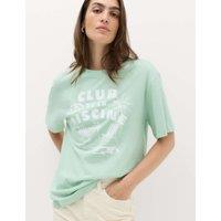 M&S Pure Cotton Graphic Oversized T-Shirt Mint