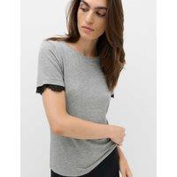 M&S Short Sleeve Lace Trim T-Shirt Grey Marl