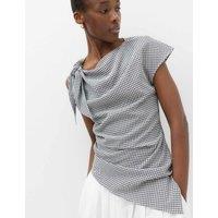 M&S Lyocell Rich Gingham Draped Top Navy Mix
