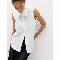 M&S Pure Cotton Frill Collar Detail Shirt Ivory