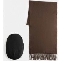 M&S Flat Cap and Scarf Set Black Mix