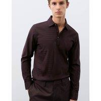 Autograph Pure Cotton Geometric Print Long Sleeve Polo Shirt Teak