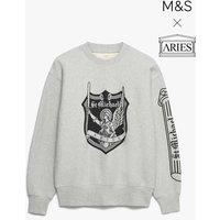 M&S x Aries Pure Cotton Graphic Crew Neck Sweatshirt Grey Mix