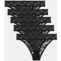 M&S 5 Pack All Over Lace Brazilian Knickers Black