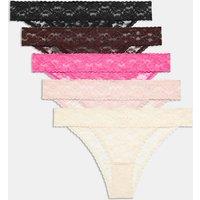 M&S 5 Pack All Over Lace Brazilian Knickers Pink Mix