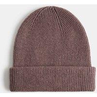 M&S Ribbed Knitted Beanie Hat Rosewood
