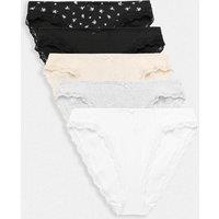 M&S 5 Pack Cotton Rich Ribbed High Leg Knickers Light Cream