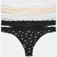 M&S 5 Pack Cotton Rich Ribbed Thongs Light Cream