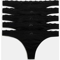 M&S 5 Pack Cotton Rich Ribbed Thongs Black