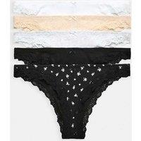 M&S 5 Pack Cotton Rich Ribbed Brazilian Knickers Light Cream