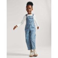 M&S 2 Piece Heart Embroidered Dungarees Outfit (2-8 Yrs) Denim