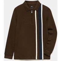 M&S Pure Cotton Striped Polo Shirt Brown Mix