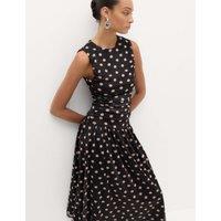 M&S Mesh Polka Dot Midi Dropped Waist Dress Black Mix