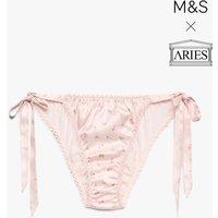 M&S x Aries Pure Silk Tie Detail Knickers Pink Mix