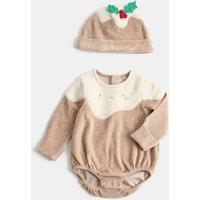 M&S 2 Piece Christmas Pudding Outfit (1-12 Mths) Brown Mix